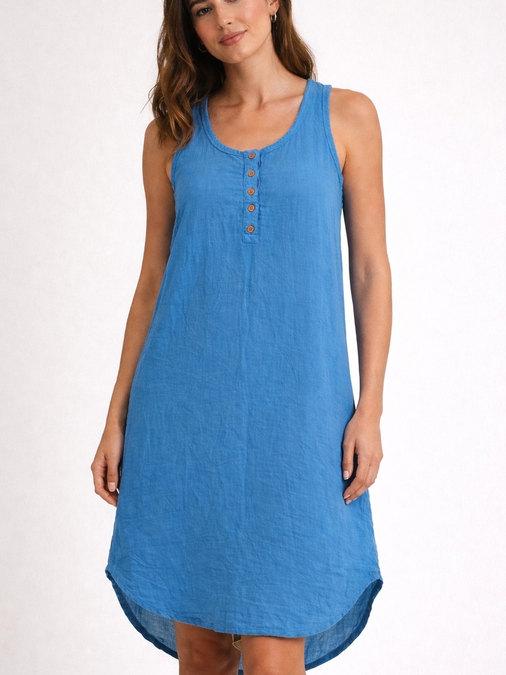 Umgee Bright Blue Henley Tank Dress